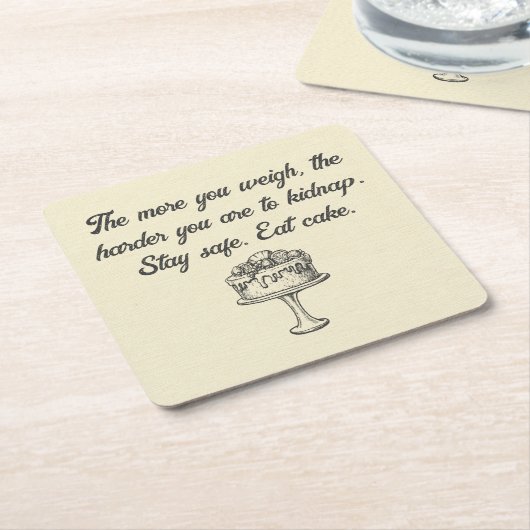 ステイセーフ食べケーキおもしろいミーム スクエアペーパーコースター (アングル)