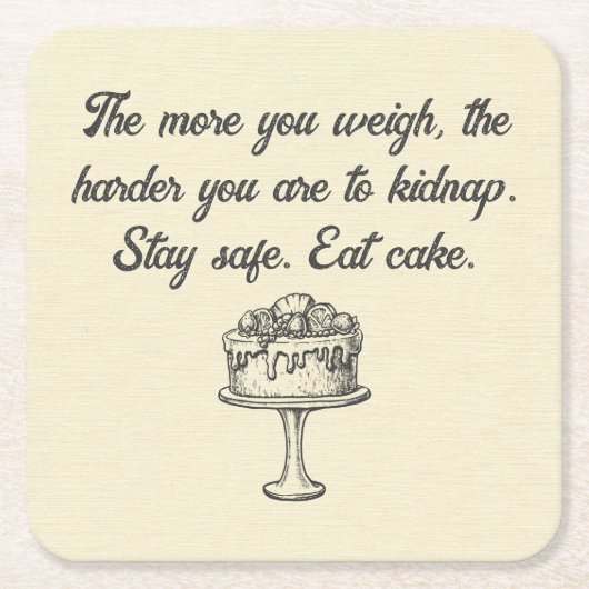 ステイセーフ食べケーキおもしろいミーム スクエアペーパーコースター (正面)