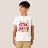 ステイハッピーステイハピーカラフル文字 Tシャツ (正面フル)