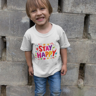 ステイハッピーステイハピーカラフル文字 Tシャツ