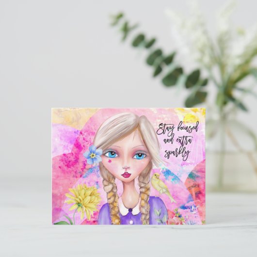 ステイフォーカシングとエキストラスパークリー引用文 お洒落 ポストカード (スタンド正面)