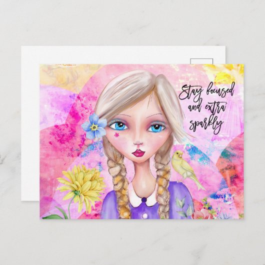 ステイフォーカシングとエキストラスパークリー引用文 お洒落 ポストカード (正面/裏面)