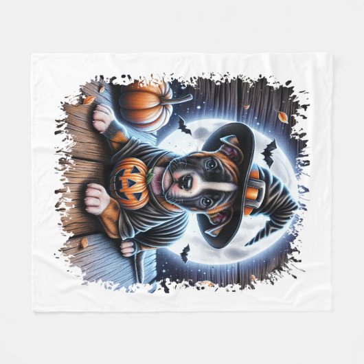 ステイフドッグハロウィーンスクエア フリースブランケット (正面(横))