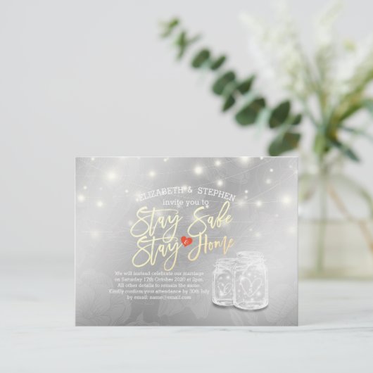 ステイホームステイセーフ結婚ズ延期メイソンジャー 案内ポストカード (スタンド正面)