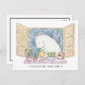 ステイホームステイ安全な極熊バニーの水色 ポストカード (正面/裏面)