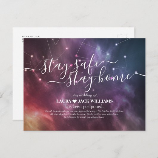 ステイホーム&ステイセーフ結婚ズ延期銀河系 案内ポストカード (正面/裏面)