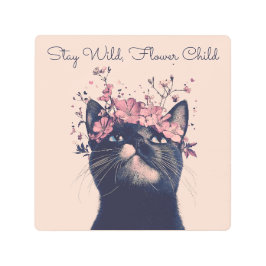 ステイワイルドフラワーチャイルドキャットフローラボー メタルプリント