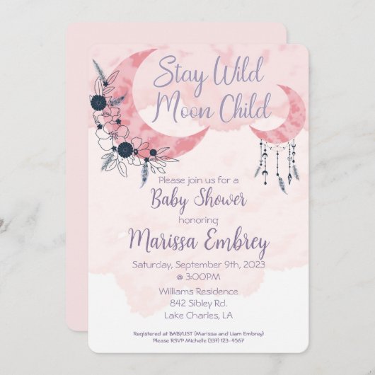 ステイワイルドムーンチャイルドヒッピー赤ちゃんシャワー招待状 招待状 (正面/裏面)