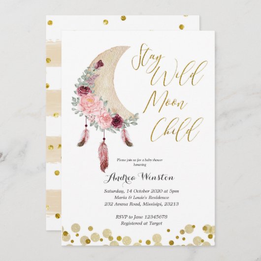 ステイワイルドムーンチャイルドベビーシャワー招待状 招待状 (正面/裏面)