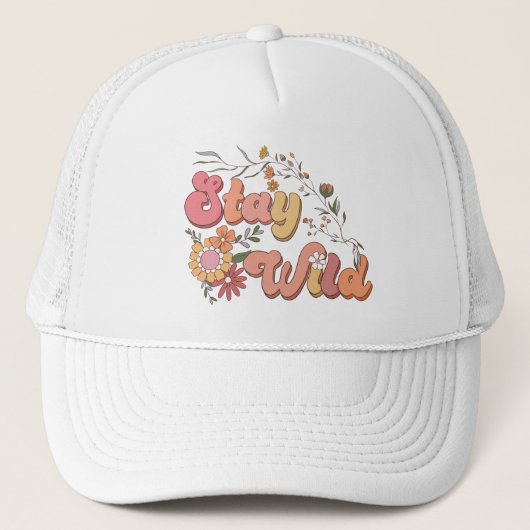 ステイワイルドヴィンテージレトロタイポグラフィトラッカーハット キャップ (正面)