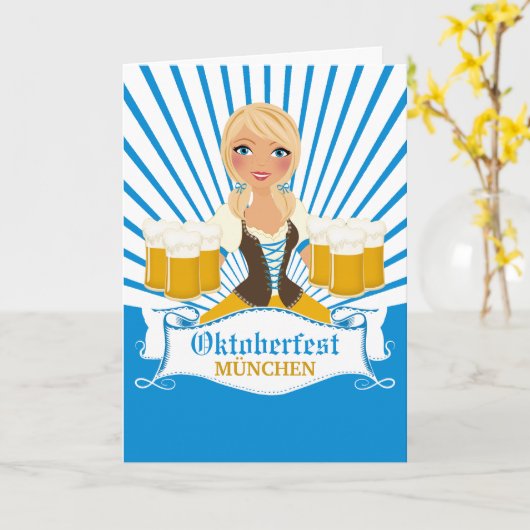 ステインのオクトーバーフェストの挨拶状を持つウェートレス カード (黄色い花)