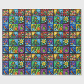 ステインカラフルグラスパターンのクリスマス ラッピングペーパー (フラット)