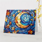 ステイングラスアートムーンと星 カード (黄色い花)