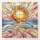 ステイングラスサンセット海 ガラスコースター (正面)