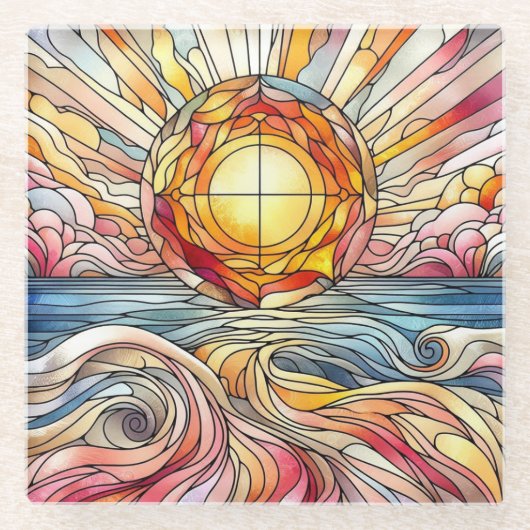 ステイングラスサンセット海 ガラスコースター (正面)