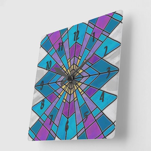 ステイングラスレイブルーとパープル スクエア壁時計 (傾斜)