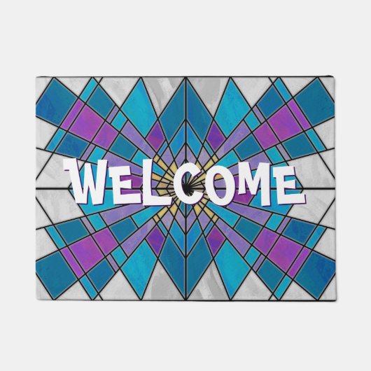 ステイングラスレイブルーとパープル ドアマット (正面)