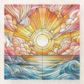 ステイングラス暖かい夕日 ガラスコースター (正面)