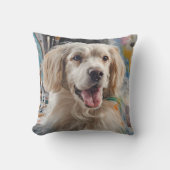 ステイン付きゴールデン絵を描レトリーバ クッション (正面)