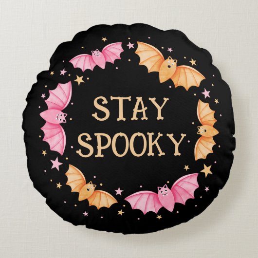 ステイ不気味キュートこうもりパステルハロウィーン ラウンドクッション (正面)