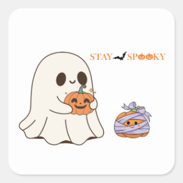 ステイ不気味キュート幽霊&パンプキンハローウィンパーティD スクエアシール
