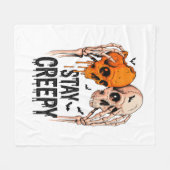 ステイ不気味PNG、レトロスカルハロウィーン フリースブランケット (正面(横))