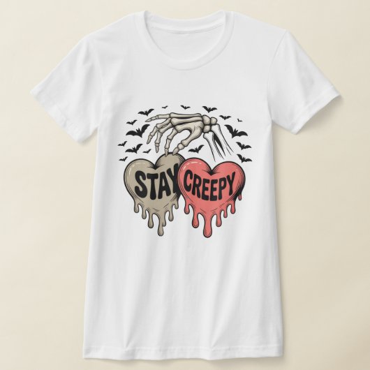 ステイ不気味Tシャツ – かわいいハロウィーン Tシャツ (レイダウン)