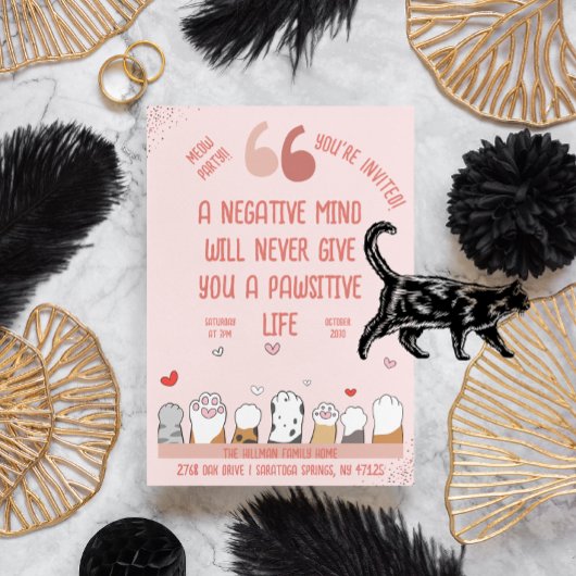 ステイ前向きパシティブ猫テーマパーティー 招待状