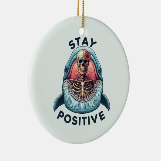 ステイ前向き – スケルトンとクジラ セラミックオーナメント (右)