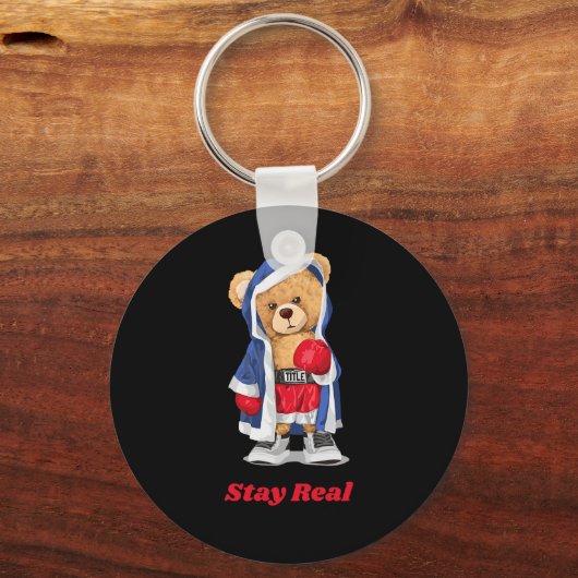 ステイ実在クールボクシングベアイラストレーショングラフィックDe キーホルダー (正面)