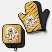 ステイ風変わりスケートボードデイジー 鍋つかみ&鍋敷きセット (正面/裏面)