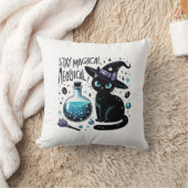 ステイ魔法の魔法の魔女ブラックキャットかわいい クッション (ブランケット)