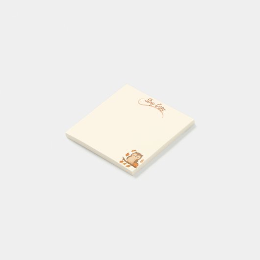 ステイ・コージーかわいいフクロウと紅葉 ポストイット (アングル)