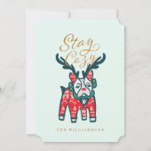 ステイ・コージー |ブルドッグフランスのトナカイのクリスマス シーズンカード (正面)