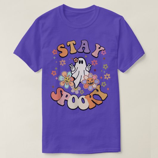 ステイ スプーキー キュート フローラル ゴースト ハロウィン Tシャツ (デザイン正面)