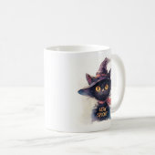 ステイ・スプーキー - 魔女の帽子をかぶった水彩黒猫 コーヒーマグカップ (正面右)