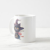 ステイ・スプーキー - 魔女の帽子をかぶった水彩黒猫 コーヒーマグカップ (正面左)