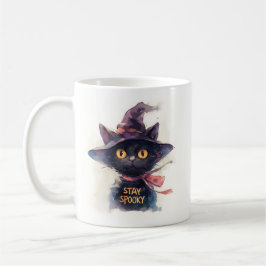 ステイ・スプーキー - 魔女の帽子をかぶった水彩黒猫 コーヒーマグカップ