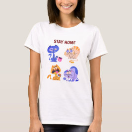 ステイ ホーム コージー キャット ラバー ミニマリスト Tシャツ