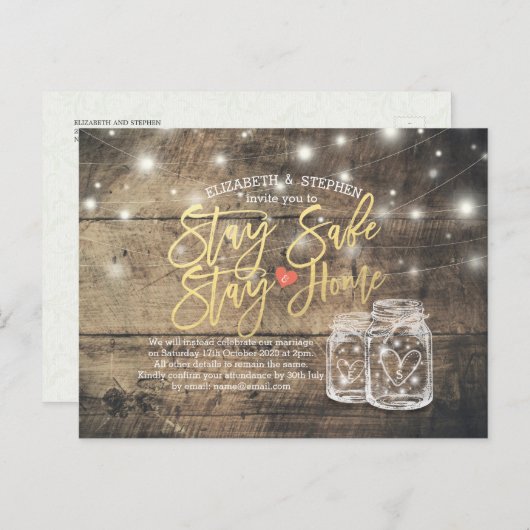 ステイ・ホーム・ステイ結婚ズ・セーフ延期メイソンJAR 案内ポストカード (正面/裏面)