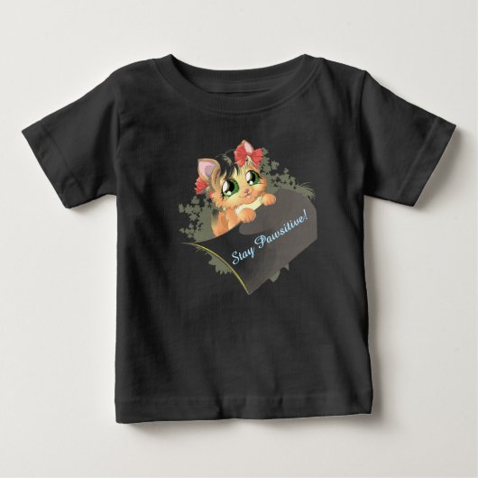 ステイ・ポーシティブ猫キッズTシャツ ベビーTシャツ (正面)