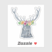 ステイ・ワイルド |かわいい鹿〔雄ジカの〕枝角フラワークラウン引用文 シール (シート)