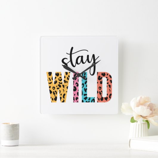 ステイ・ワイルド スクエア壁時計 (ホーム)