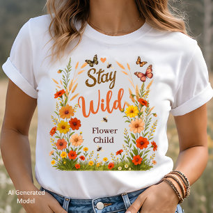 ステイ ワイルド フラワー チャイルド ボホ フラワー グラフィック Tシャツ