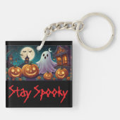 ステイ、不気味ハロウィーン幽霊とカボチャ キーホルダー (裏面)