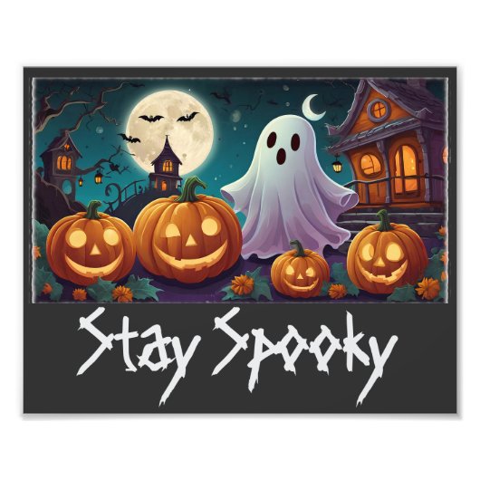 ステイ、不気味ハロウィーン幽霊とカボチャ フォトプリント            (正面)