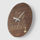 ステイAwhile文字航海のをロープにチーク ラージ壁時計 (傾斜)