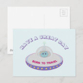 ステキな1日を！UFOからのグリーティング ポストカード (正面/裏面)