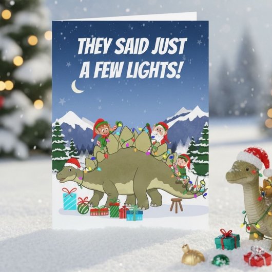 ステゴサウルスのクリスマスイルミネーションと精霊たち カード