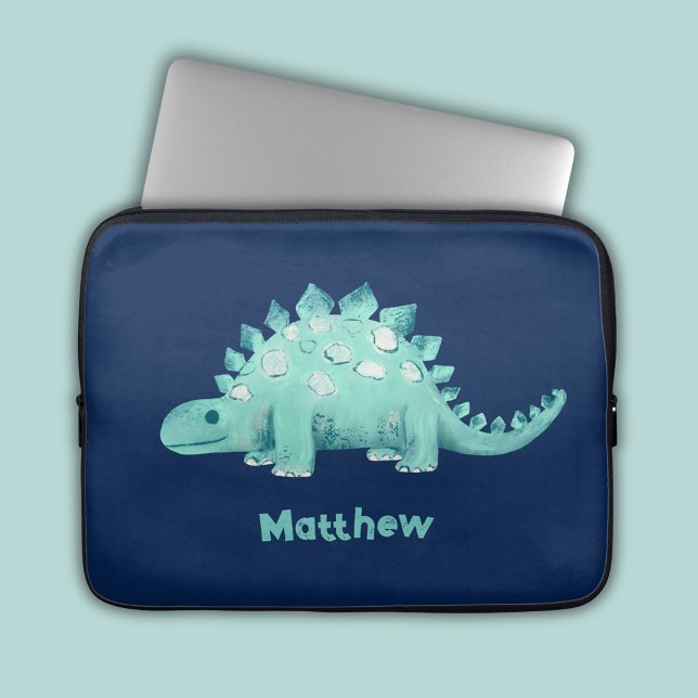 ステゴサウルスの恐竜柄 ラップトップスリーブ (Stegosaurus dinosaur laptop sleeve with personalized name)